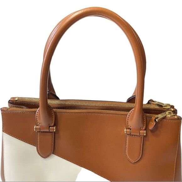 R.L.L Ralph Laure 💯% Cow Leather Tri-Color Colorblock Handbag - Picture 7 of 16